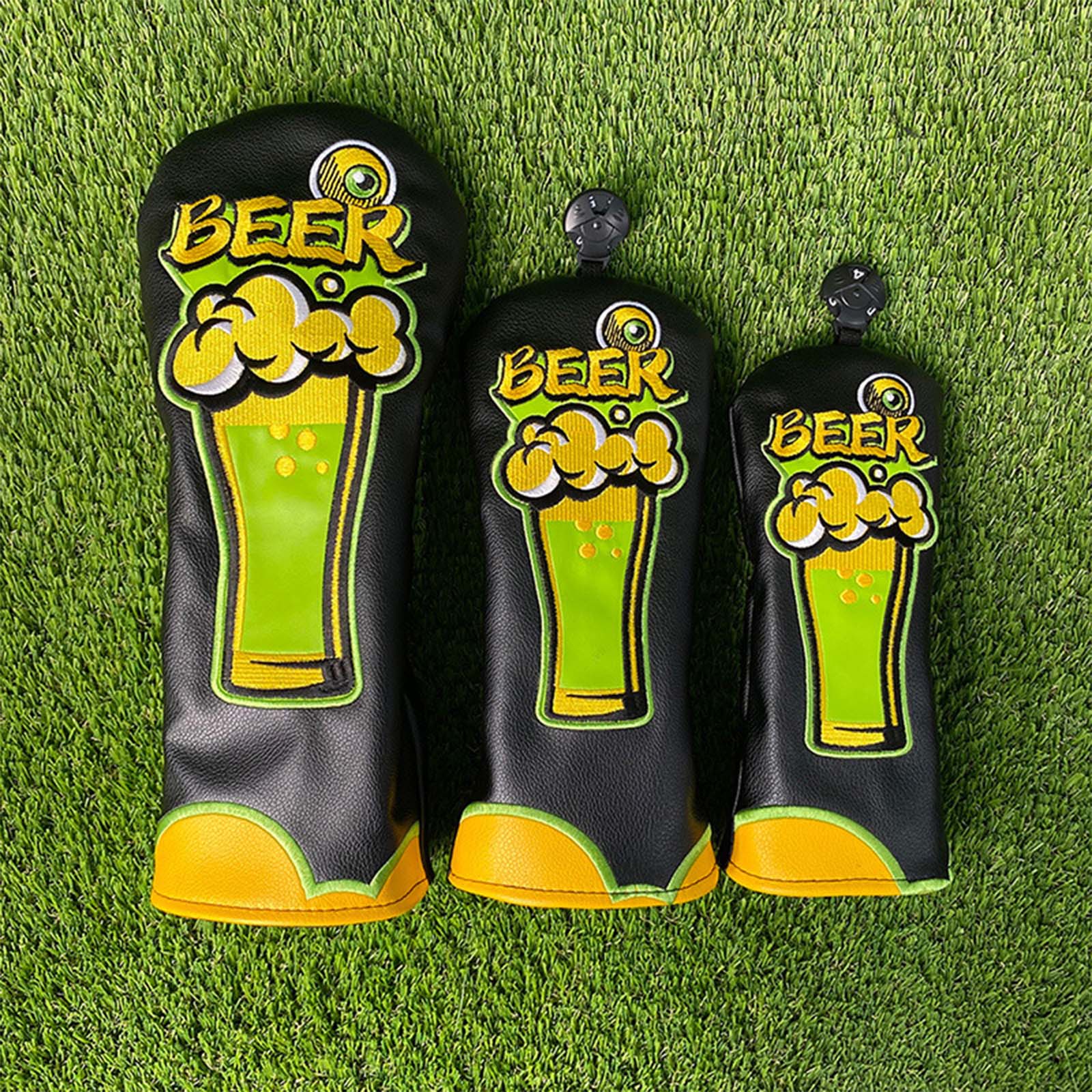 Beer & Wine Jockey Plaza Shopping - ビール刺繍PUレザーゴルフクラブヘッド保護カバーカラーブロッククラブヘッドカバーゴルフ練習用