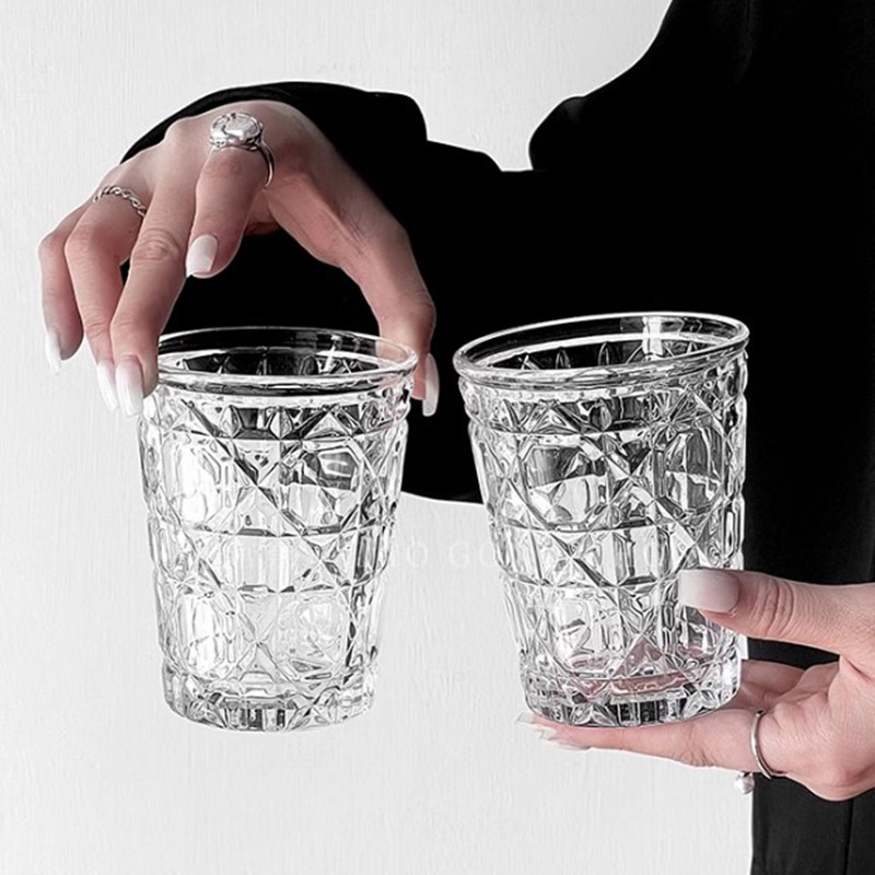 Wine In Beer Glass - ヴィンテージダイヤモンドパターンのグラス,2ピース,310ml,洋風ワイングラス,冷たい飲み物,水,コーヒーカップ,家庭用ウイスキービール,酒器