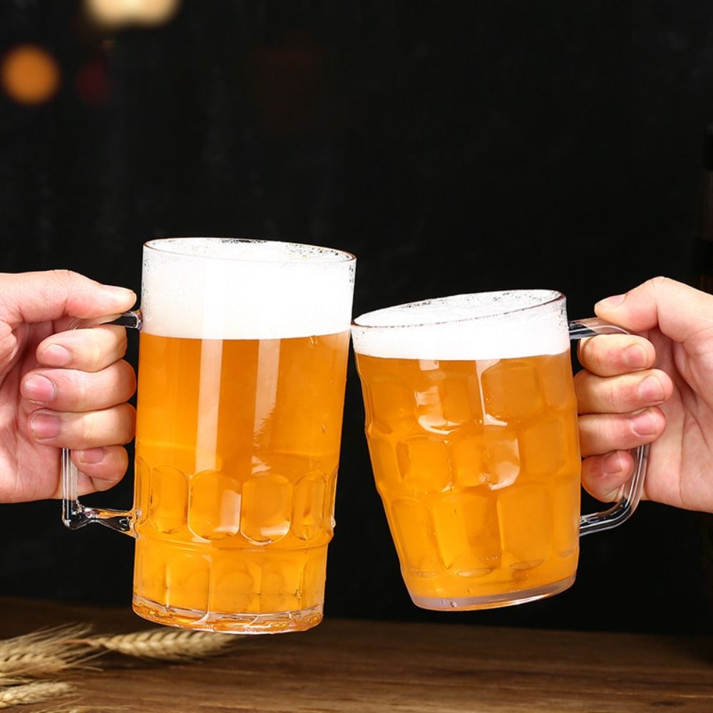 Wine In Beer Glass - クリエイティブな模造ガラスプラスチック製ビールカップ、透明、ハンドル付き、厚みのある割れないビールマグ、ダイニングテーブル用ドリンクカップ