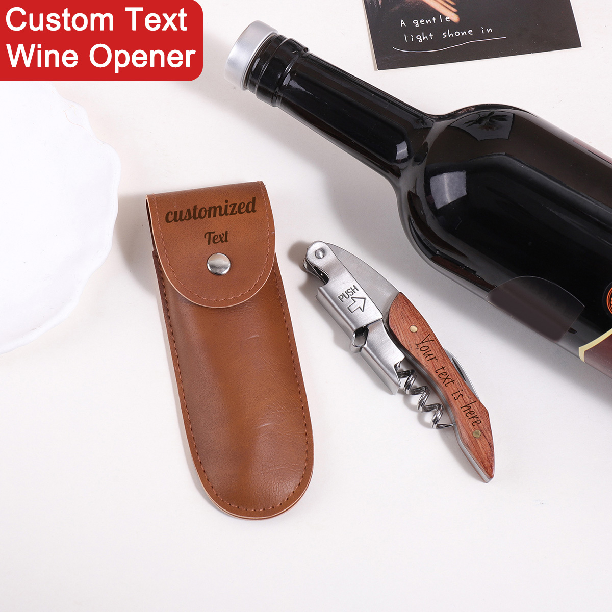Wine Beer Name - 木製ハンドルカスタムテキストワインオープナー、名入れコルクスクリュー、フォイルカッター、彫刻ギフト、名入れビールボトルオープナー