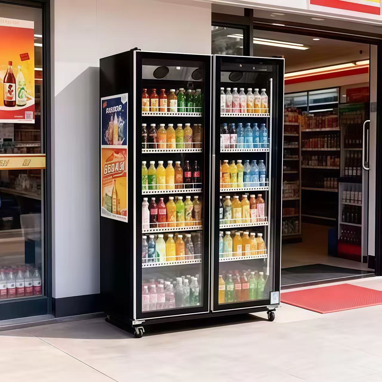 Beer & Wine Jockey Plaza Shopping - 両開き空冷式冷蔵庫飲料陳列棚、ビール用に調整可能、セルフサービスアルコール飲料冷蔵庫