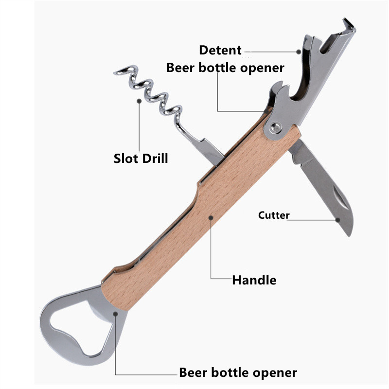 カスタマイズ可能な木製ハンドル付きワインオープナー、ビールと - Wine Beer Name のレビューと価格