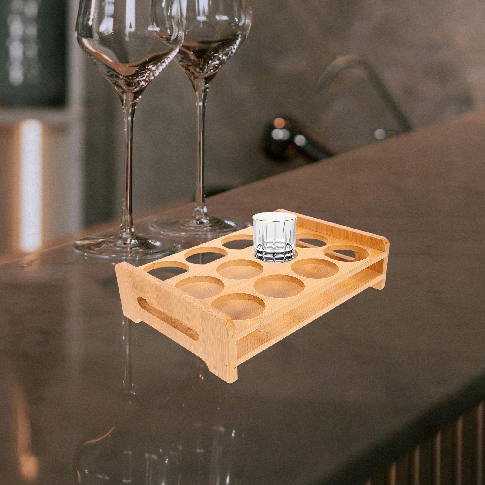 竹製ショットグラスホルダーディスプレイスタンド多用途12スロ - Wine In Beer Glass のレビューと価格