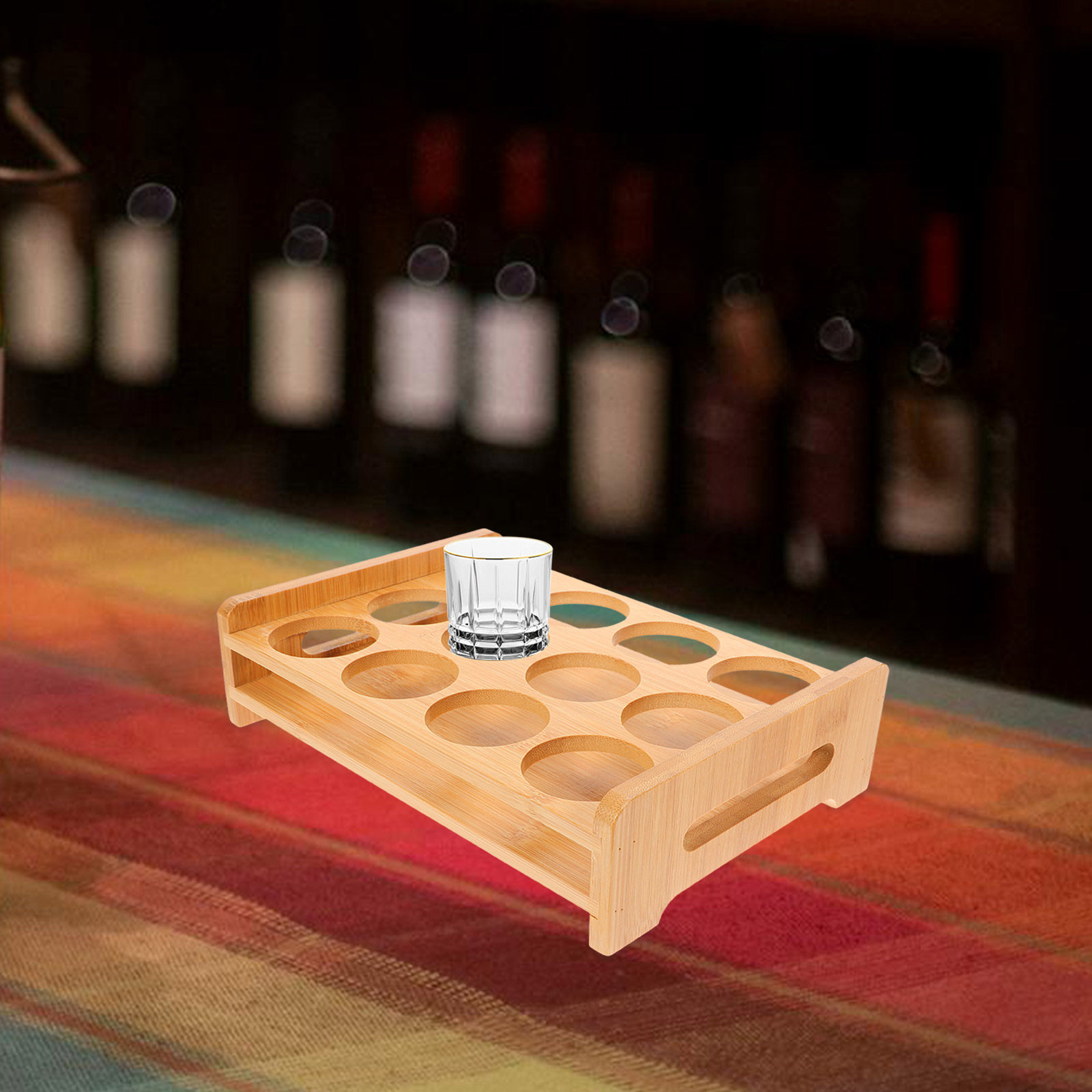 竹製ショットグラスホルダーディスプレイスタンド多用途12スロ - Wine In Beer Glass のレビューと価格