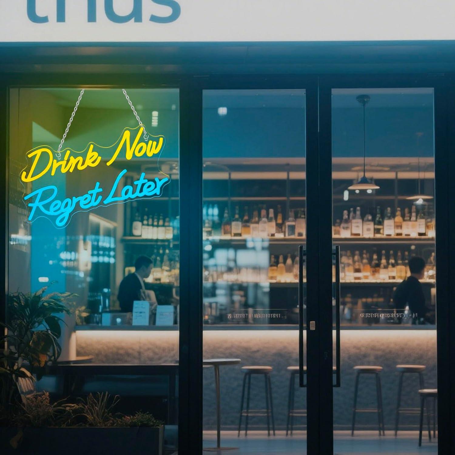 ビールネオンサイン「今すぐ飲んで後悔する」LEDライト、男性 - Beer & Wine Jockey Plaza Shopping のレビューと価格