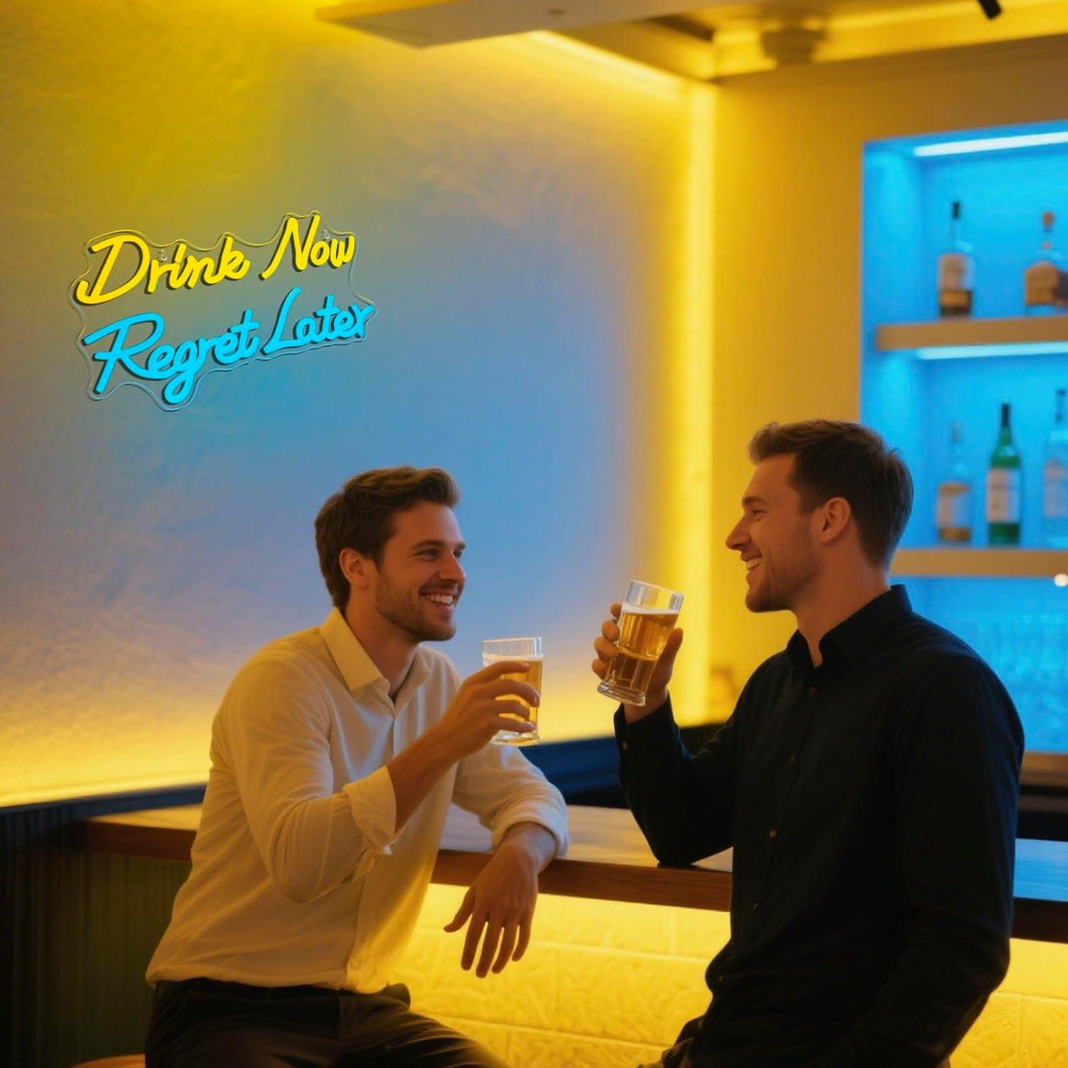 ビールネオンサイン「今すぐ飲んで後悔する」LEDライト、男性 - Beer & Wine Jockey Plaza Shopping のレビューと価格