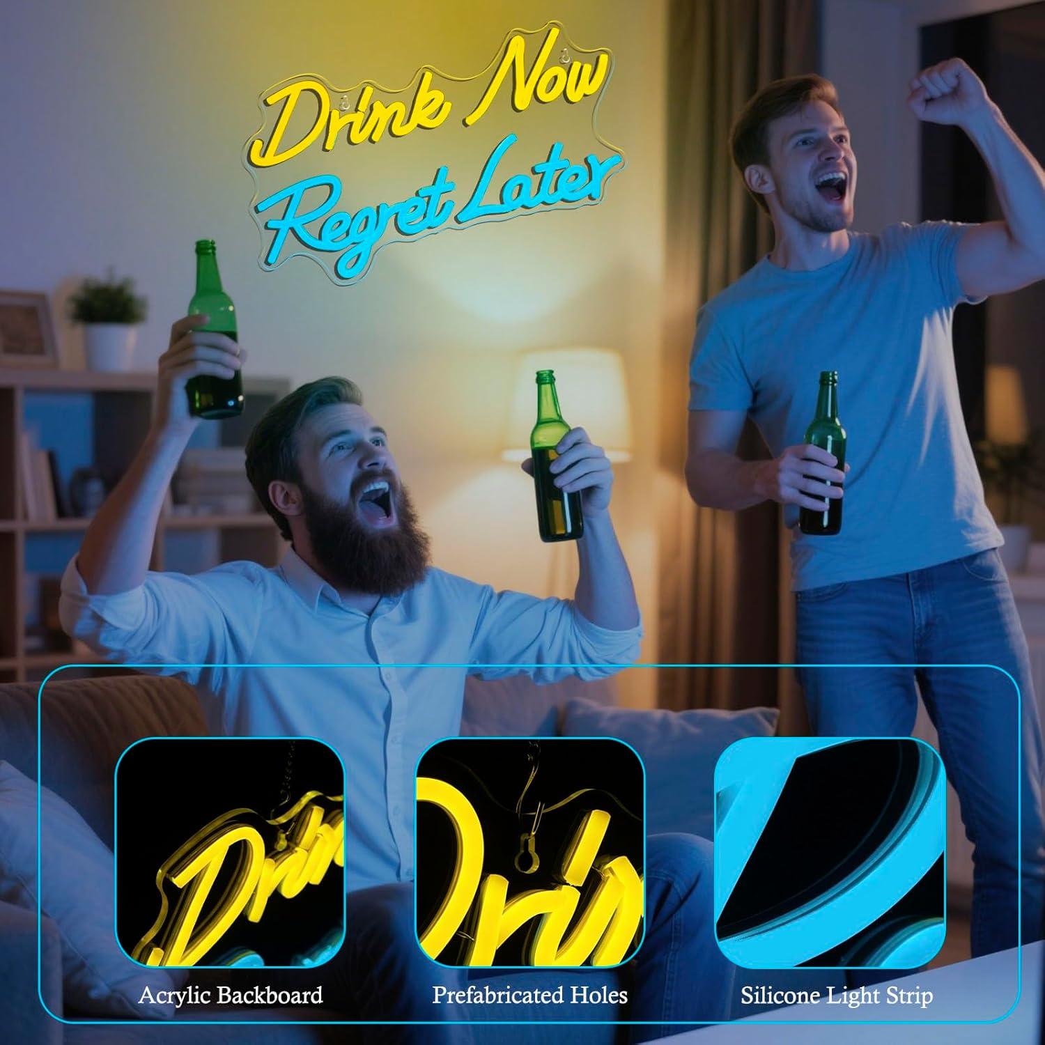 ビールネオンサイン「今すぐ飲んで後悔する」LEDライト、男性 - Beer & Wine Jockey Plaza Shopping のレビューと価格